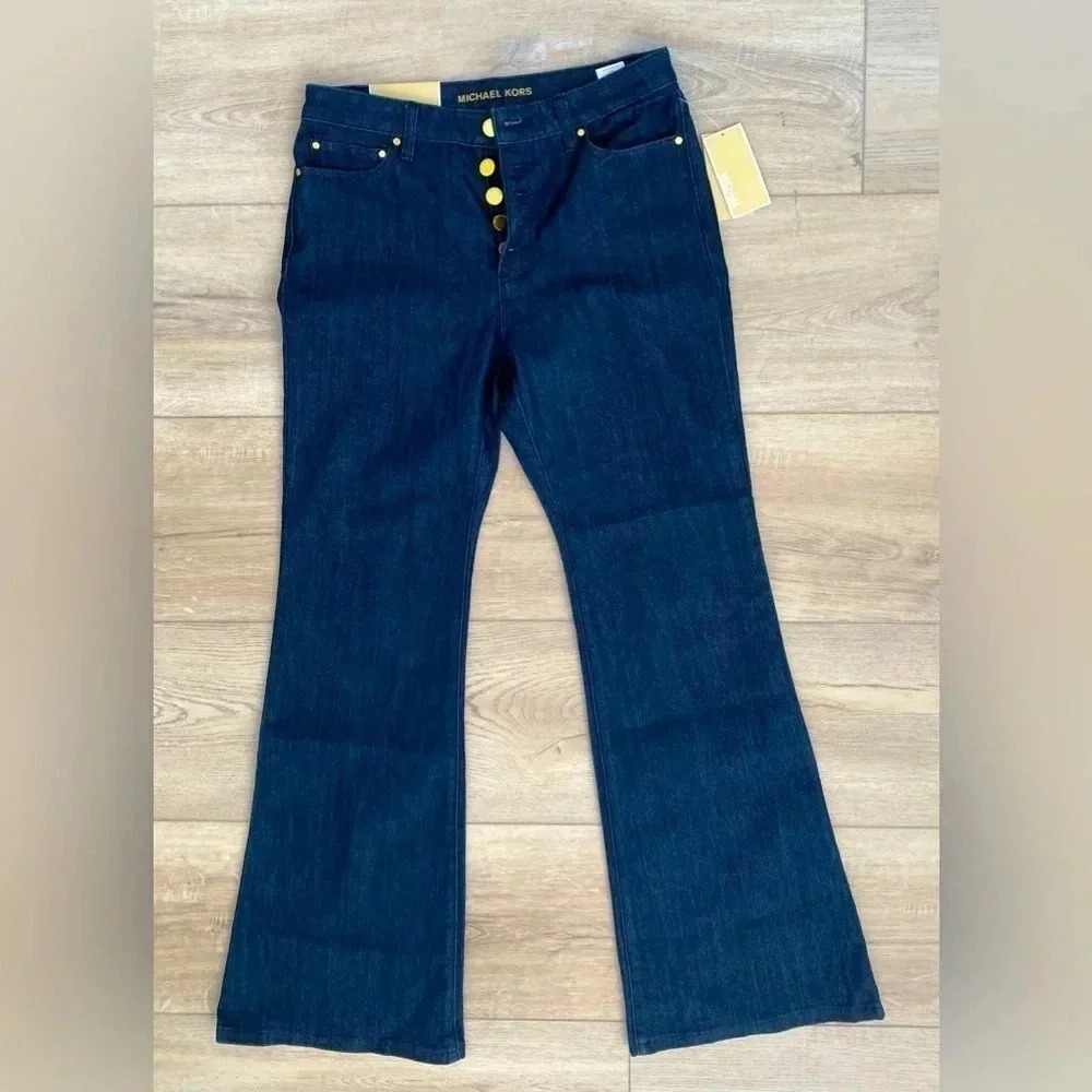 Michael Kors Women's Button Fly Selma Flare Indigo‎ High-Waist Flare Jean Size 6